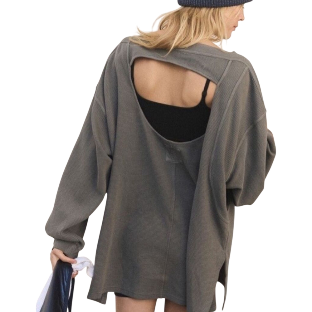 FP Movement It Takes Two Layer Top Gray Oversized Cutout Slouchy Small NWT